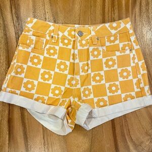 PacSun Orange Floral Checkered Jean Shorts